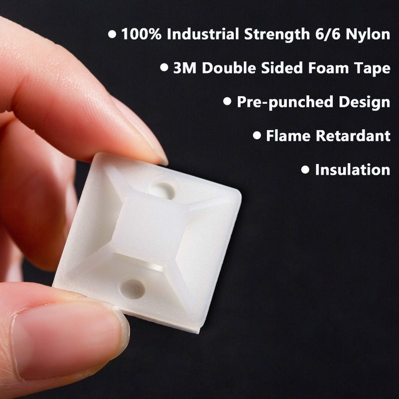 ALIGADO Cable Tie Mounts  Adhesive-Backed  1 Inch  for Cable Management  Cable Tie Anchors  100 Pack  White - Image 3